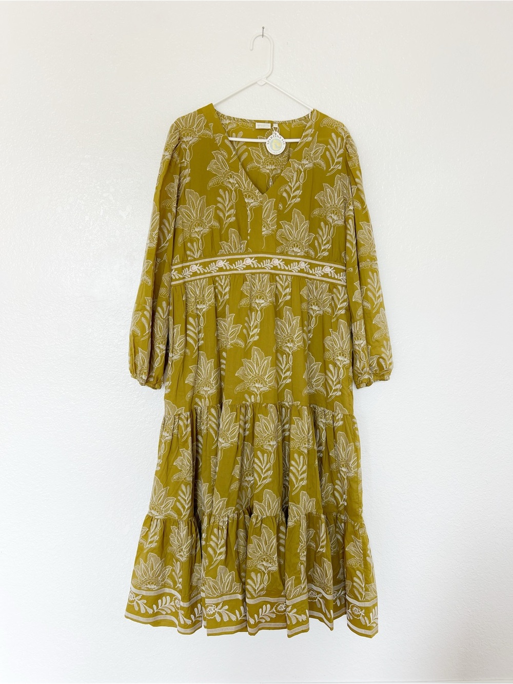 Embroidered Spartina 449 Dress Mustard Chartreuse Yellow Floral Midi Maxi XXL - Picture 4 of 14